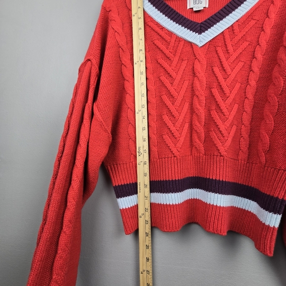 BDG Varsity Clarice Cable Knit V-neck Sweater Red Womens Size L - Picture 10 of 10